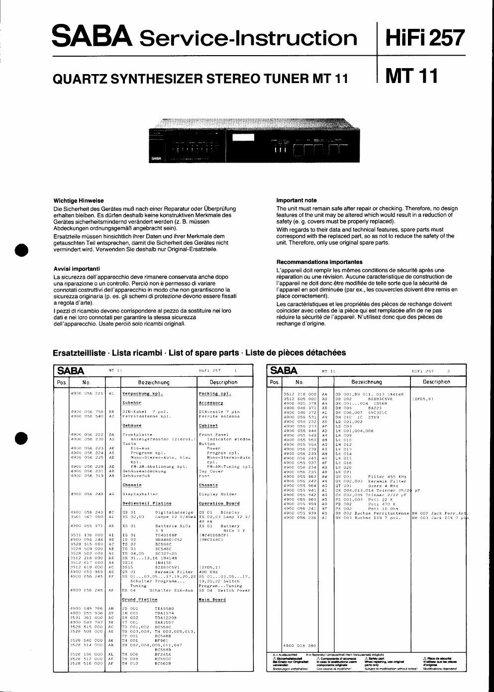 saba mt 11 service manual