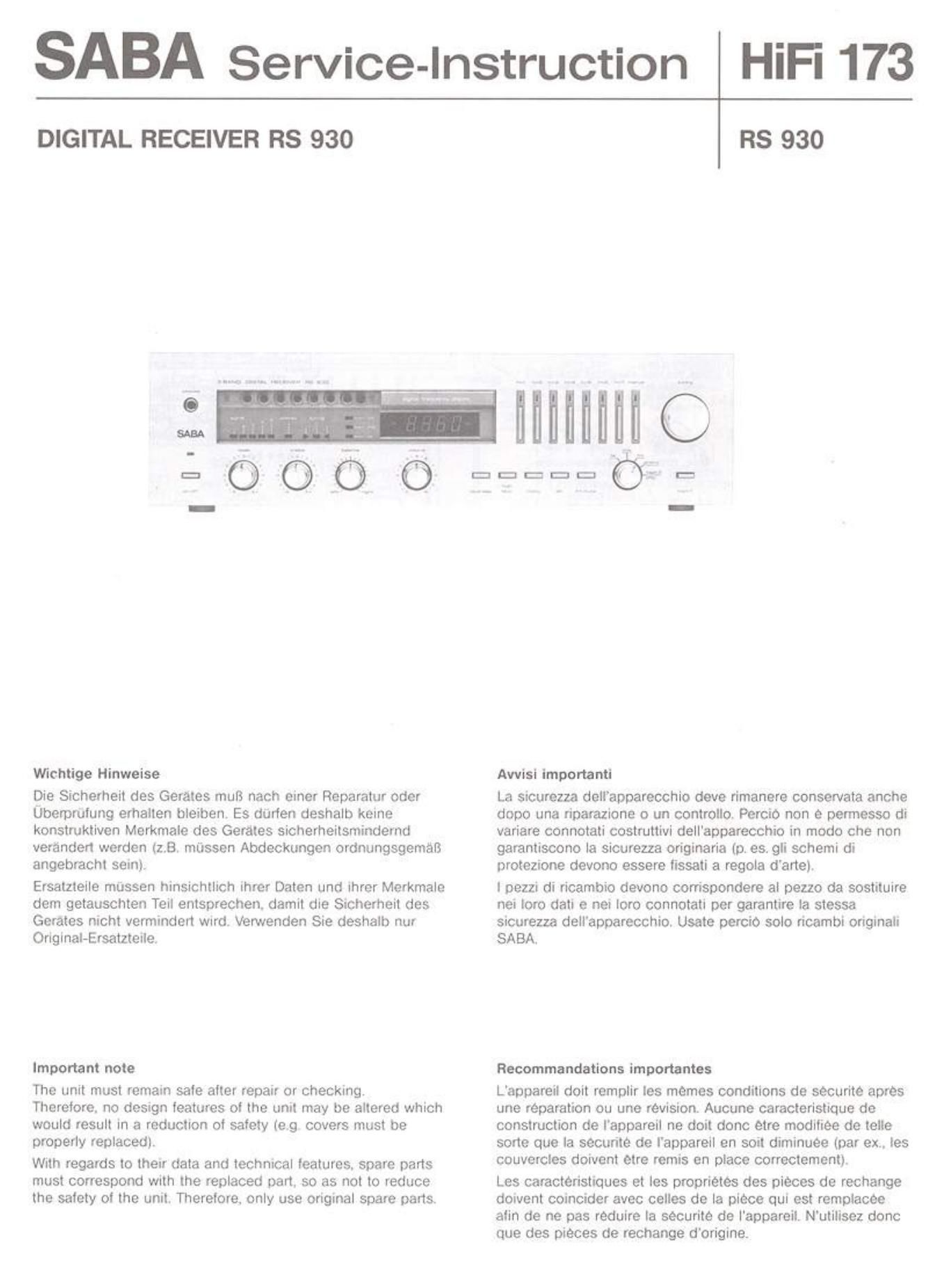 saba rs 930 service manual