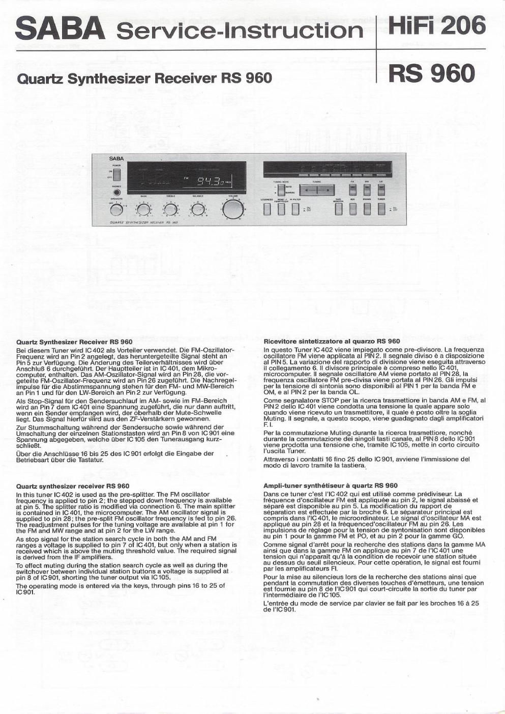 saba rs 960 service manual