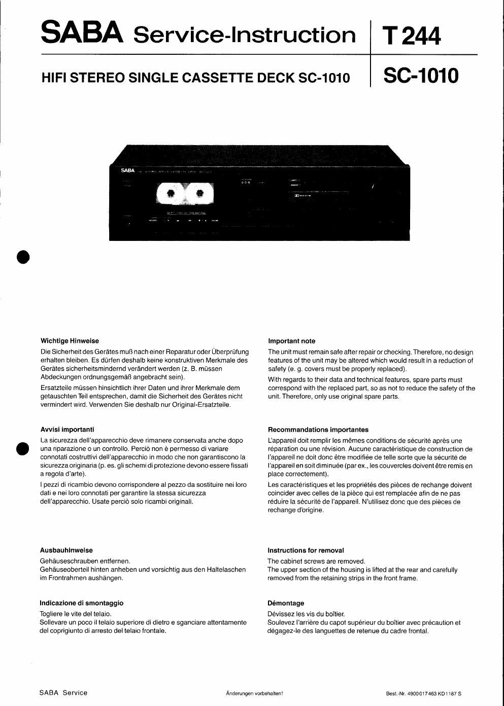 saba sc 1010 service manual