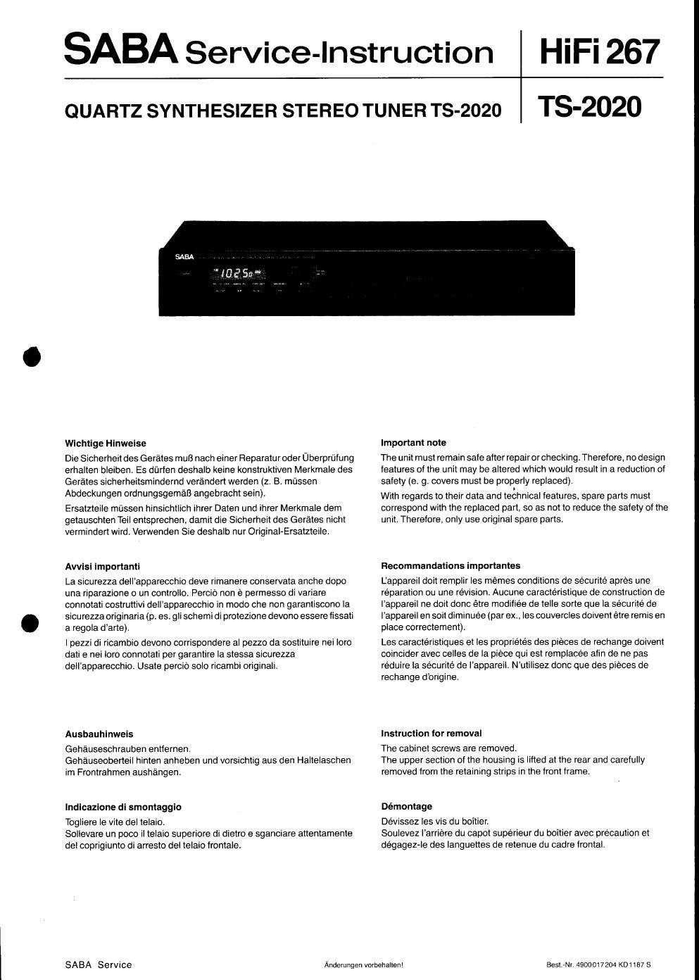 saba ts 2020 service manual