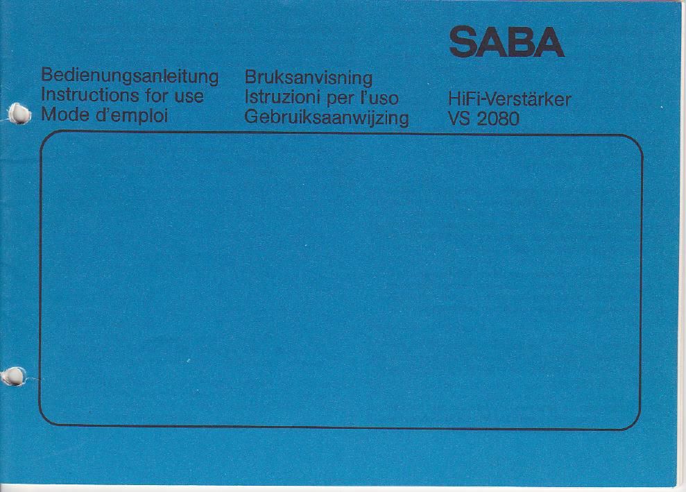 saba vs 2080 owners manual