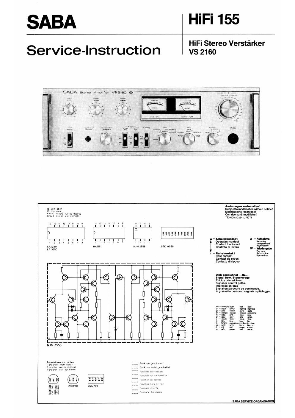 saba vs 2160 service manual