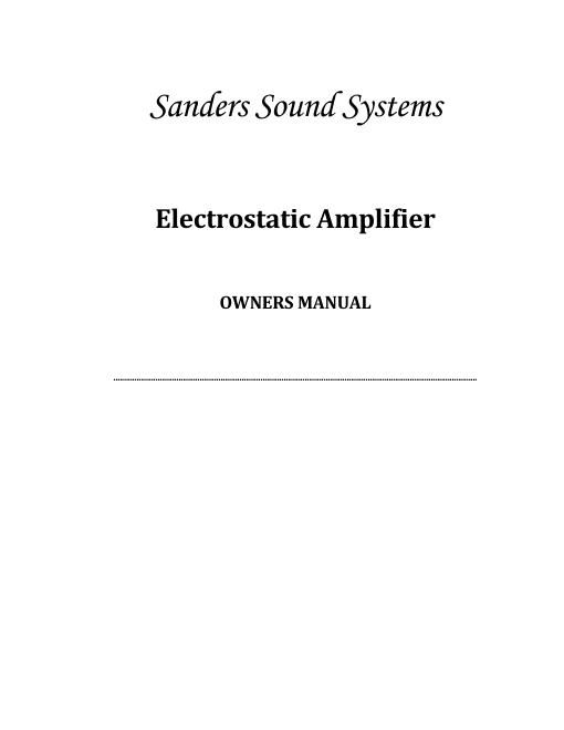 sanders sound systems electrostatic amplifier owners manual