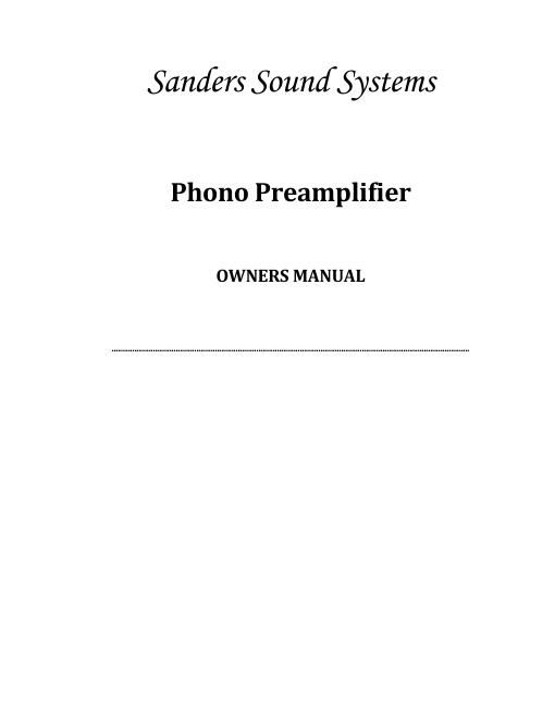 sanders sound systems phonostage pre amp owners manual