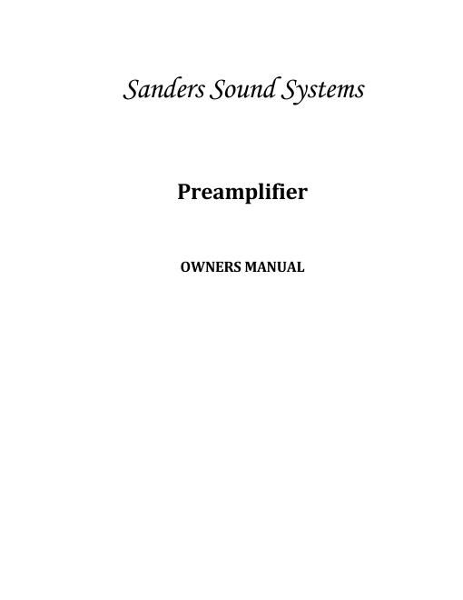 sanders sound systems preamplifier owners manual