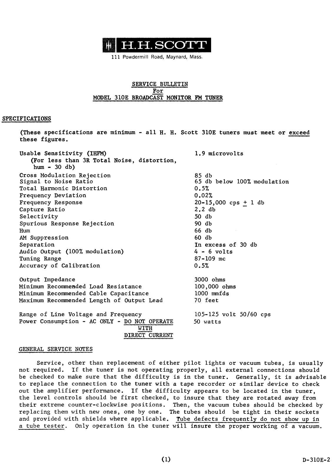 Scott 310E Service Bulletin