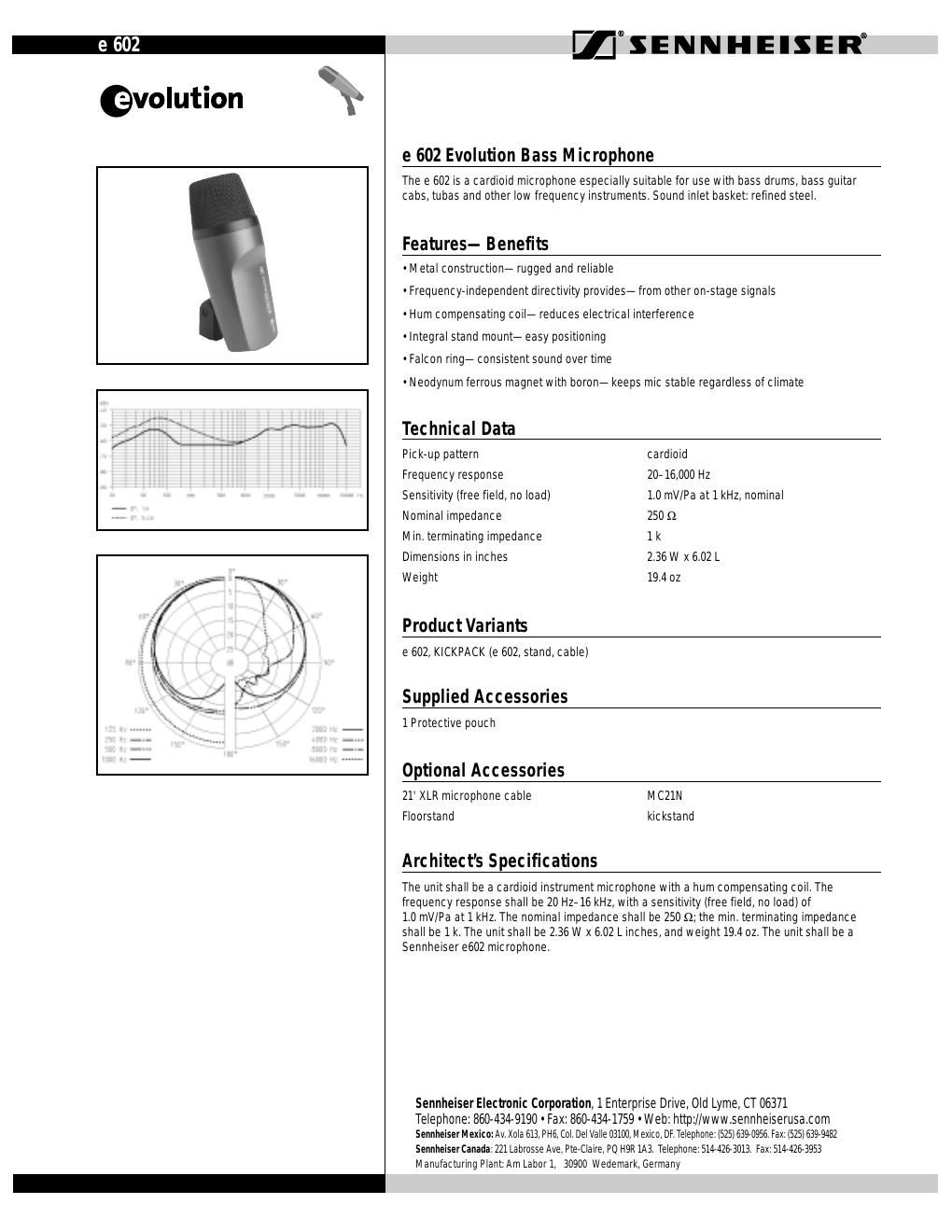 sennheiser e602 data sheet