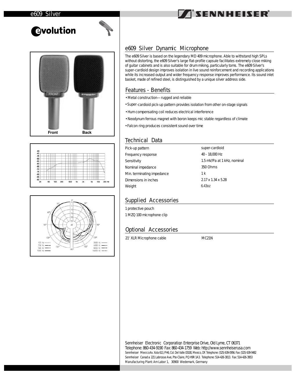 sennheiser e609 silver data sheet