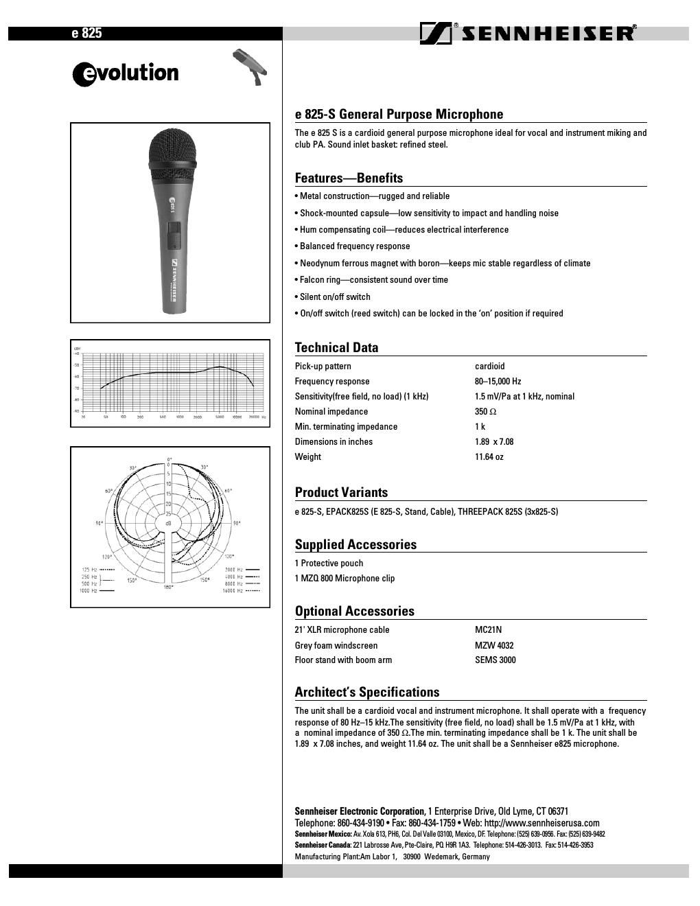 sennheiser e825s data sheet