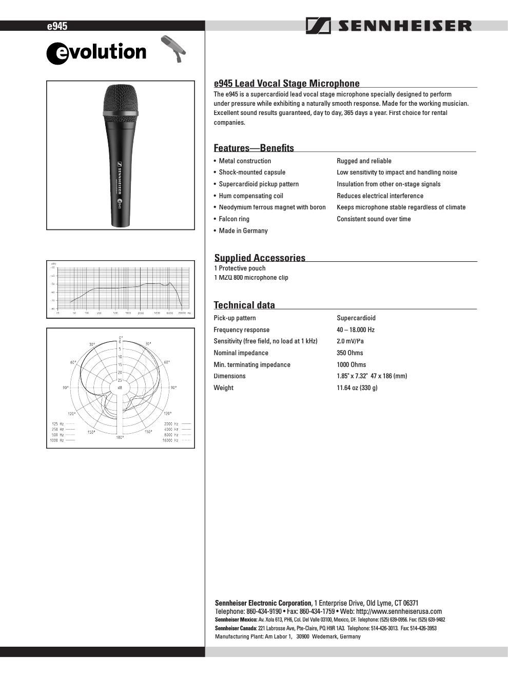 sennheiser e945 data sheet