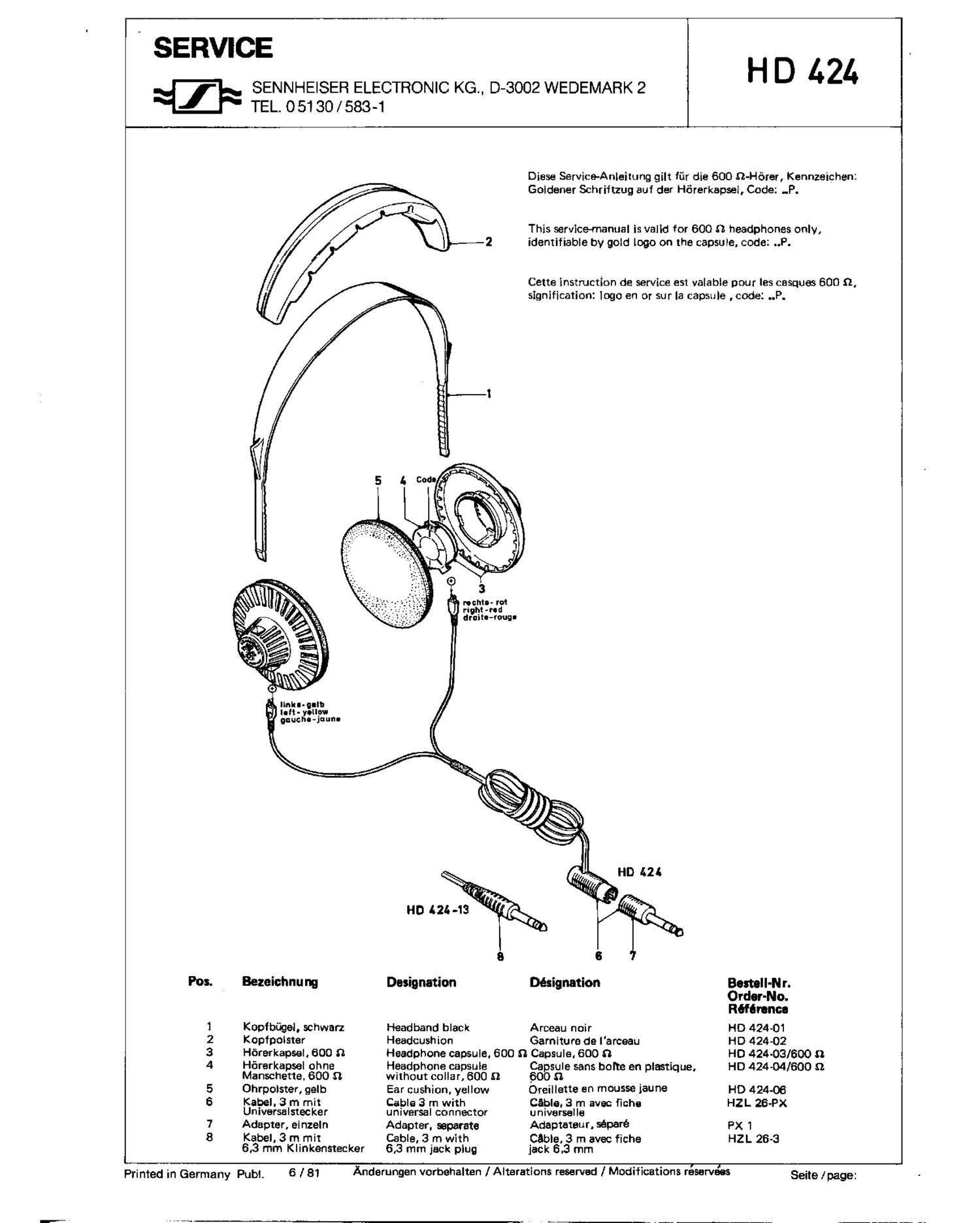 sennheiser hd 424 service manual