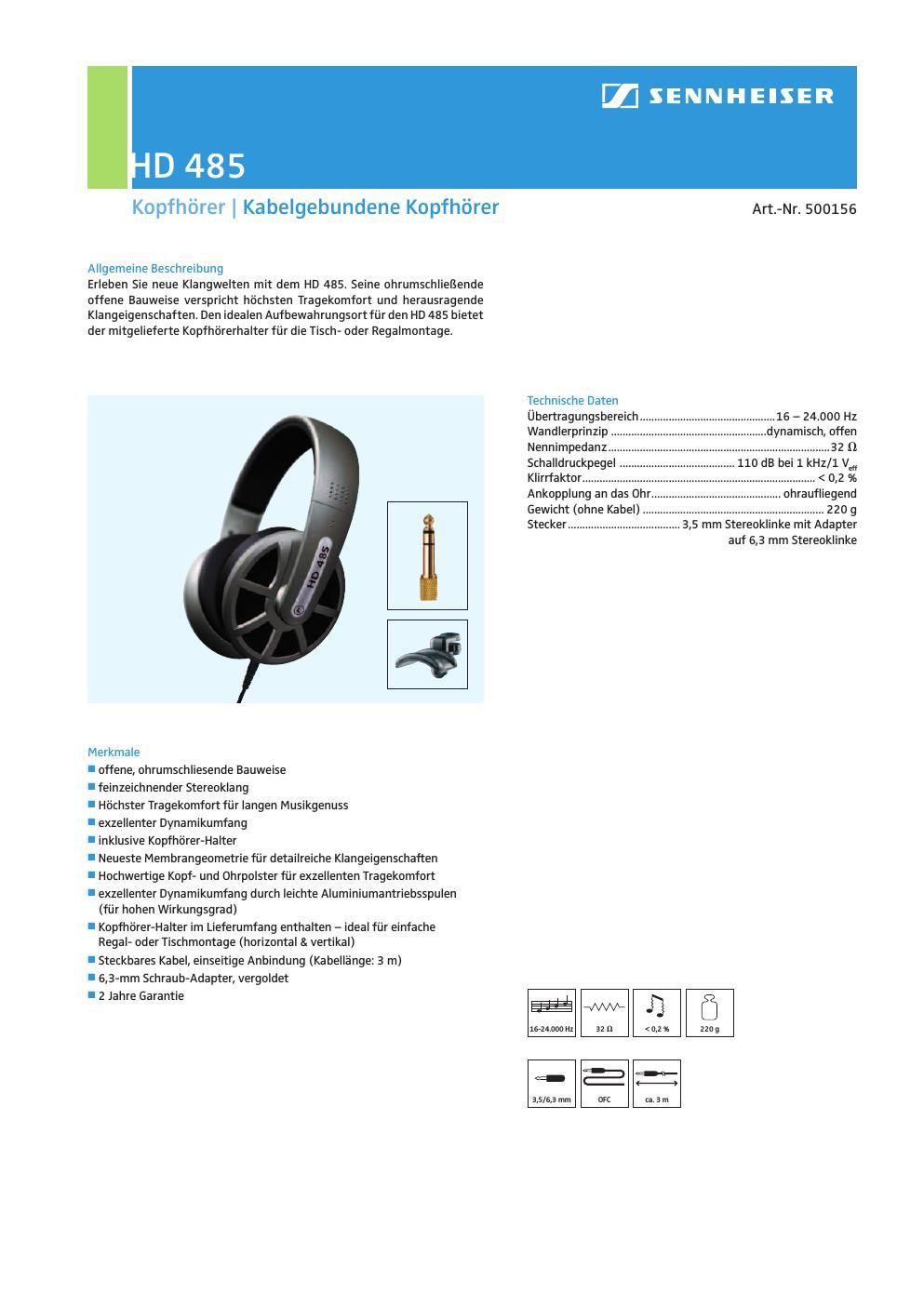 sennheiser hd 485 brochure