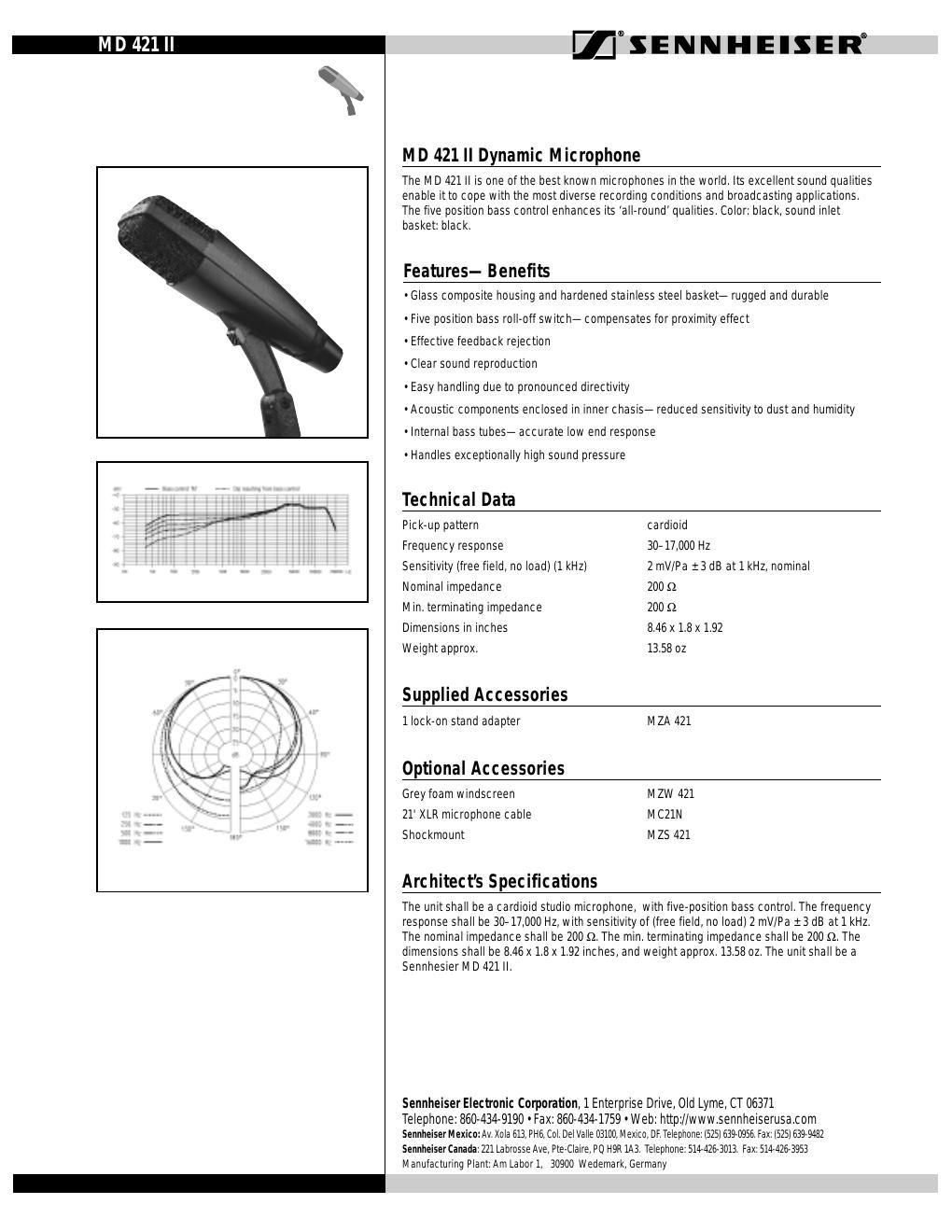 sennheiser md 421 ii data sheet