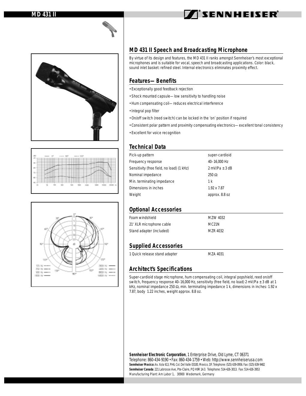 sennheiser md 431 ii data sheet