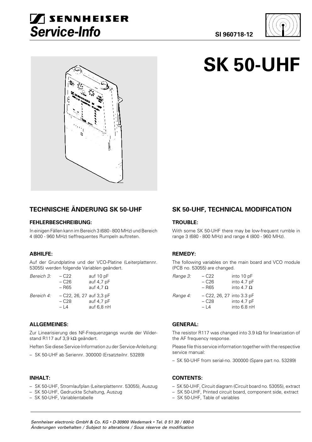 sennheiser sk50 uhf wireless tx service manual