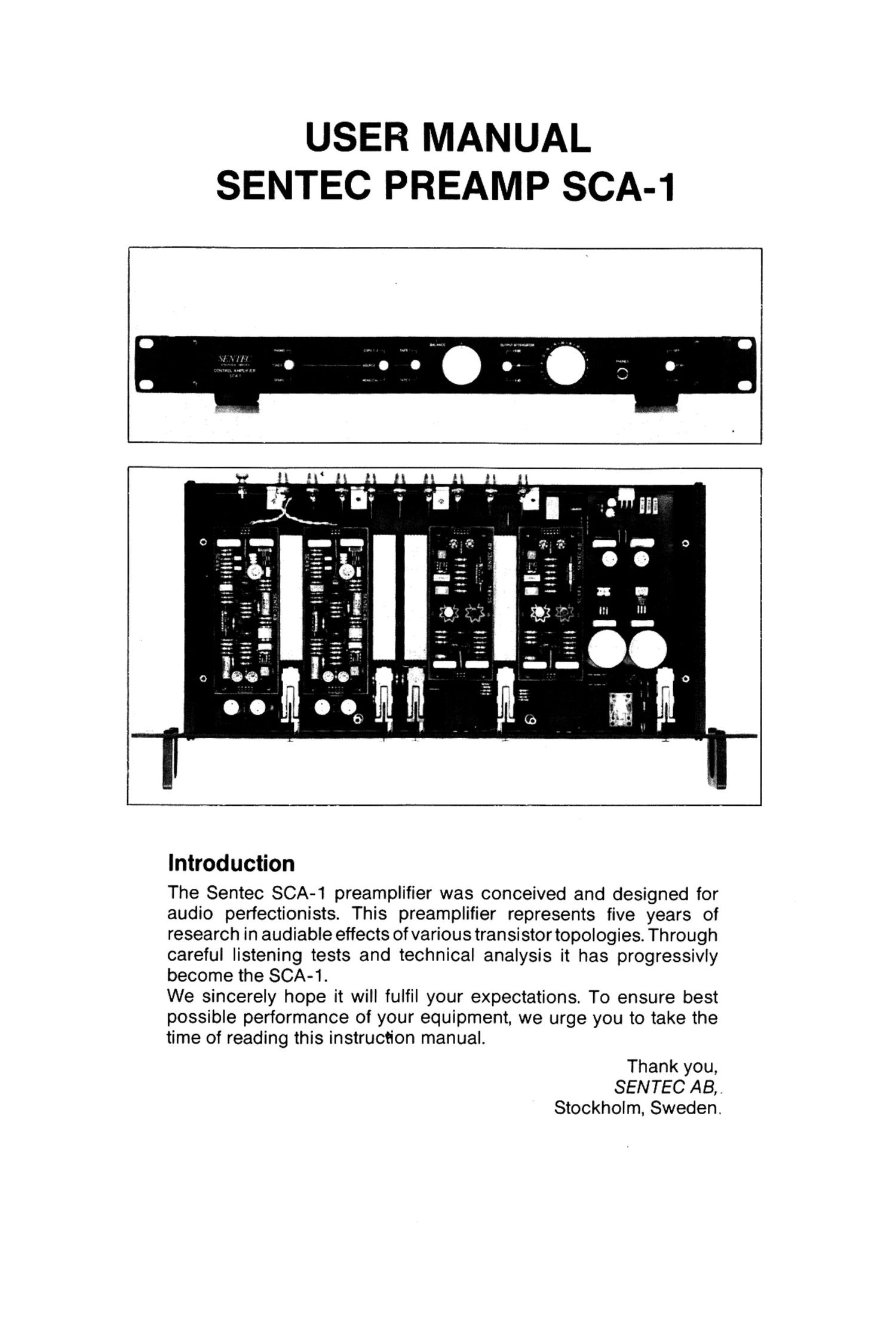 sentec sca 1 owners manual