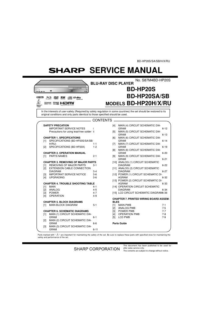 sharp bd hp 20 h service manual