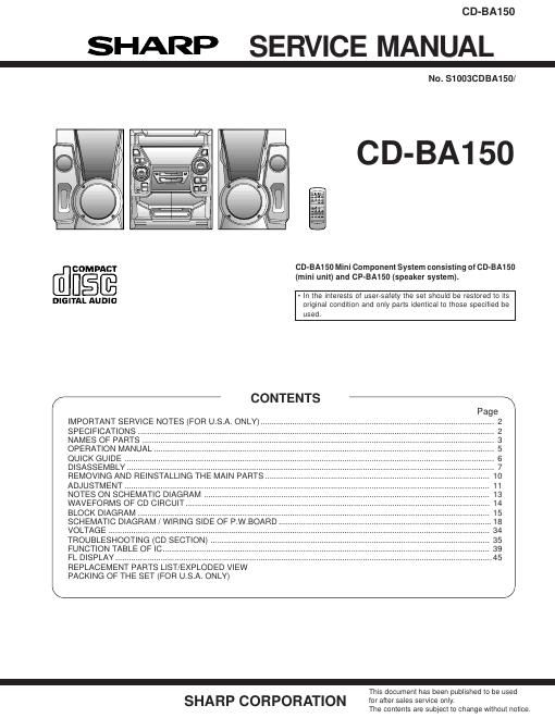 sharp cd ba 150 service manual