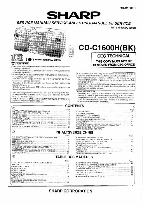 sharp cd c 1600 service manual