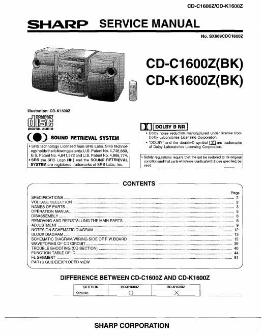 sharp cd c 1600 z service manual