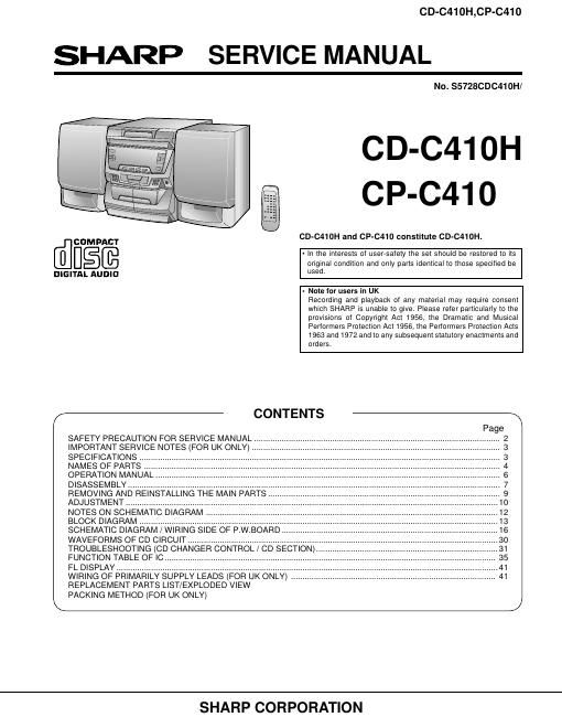 sharp cd c 410 h service manual