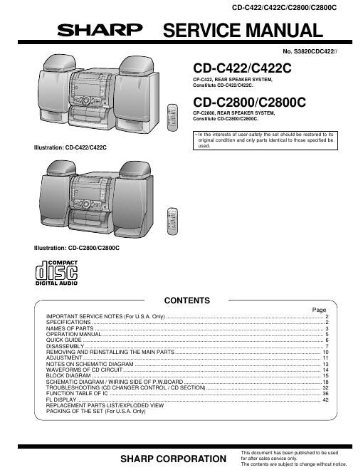 sharp cd c 422 service manual