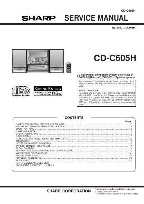 sharp cd c 605 h service manual