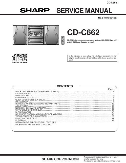 sharp cd c 662 service manual