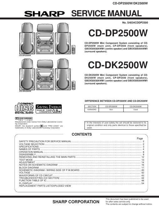 sharp cd dk 2500 w service manual
