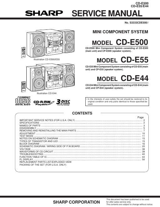 sharp cd e 500 service manual
