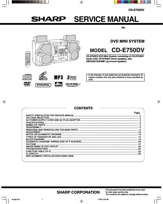 sharp cd e 750dv