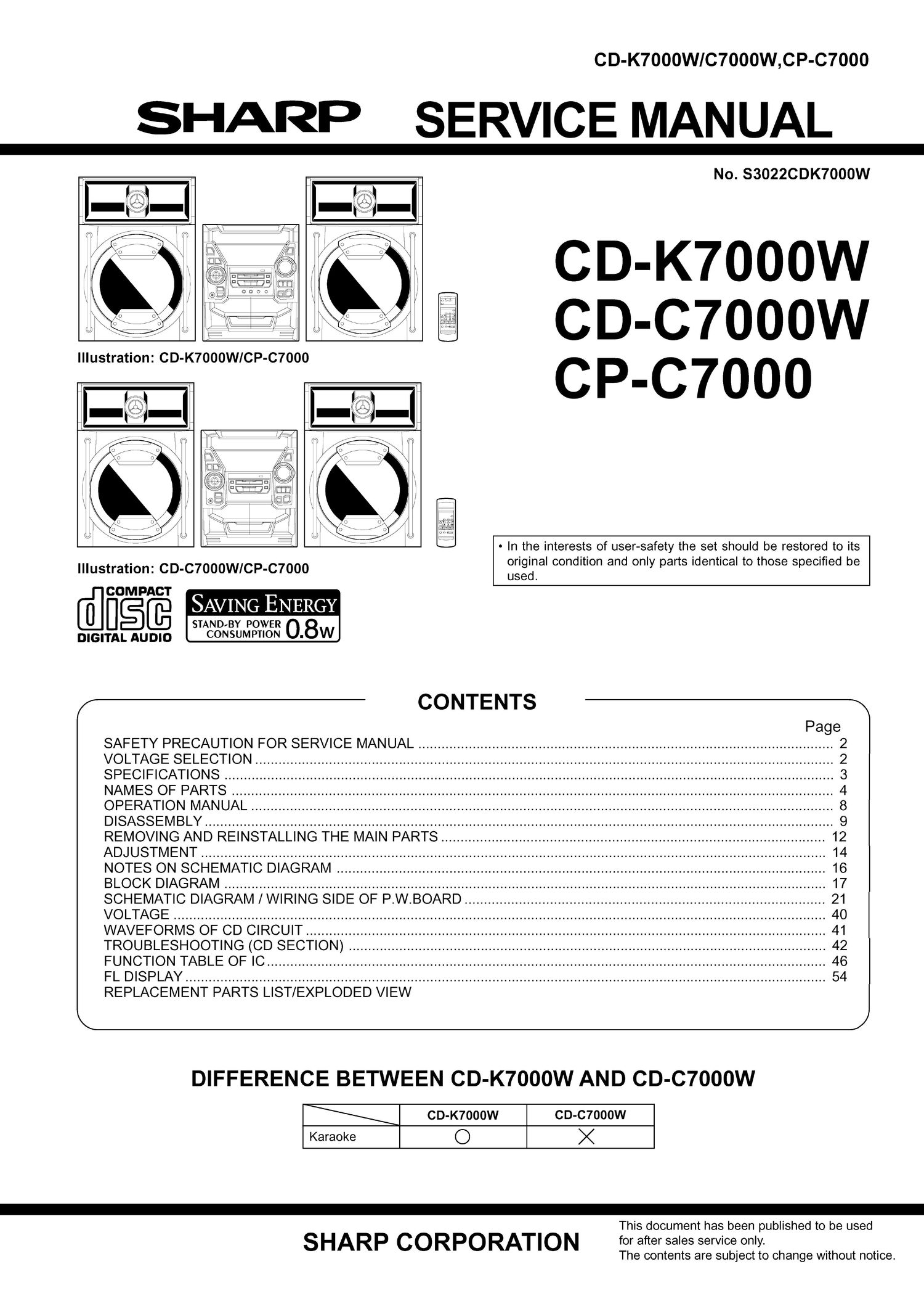 sharp cd k 7000 w service manual