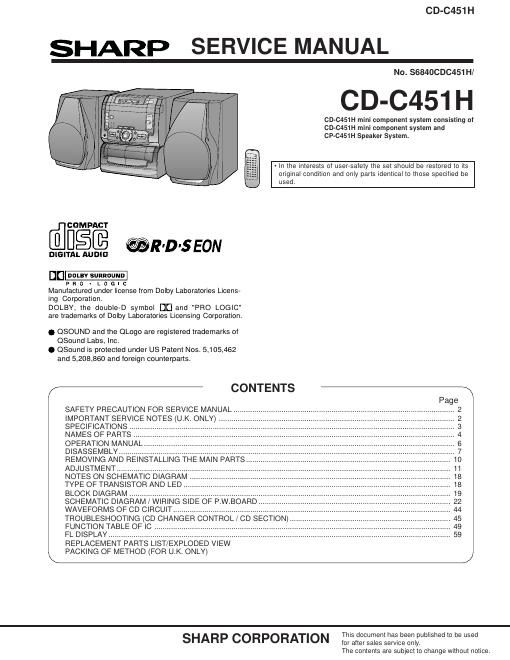 sharp cd s 600 x service manual