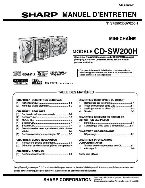 sharp cd sw 200 h service manual
