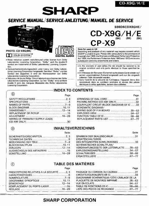 sharp cd x 9 service manual