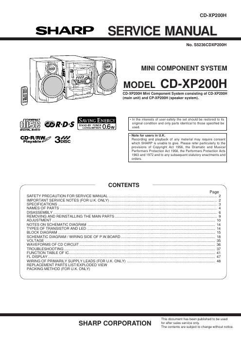sharp cd xp 200 h service manual