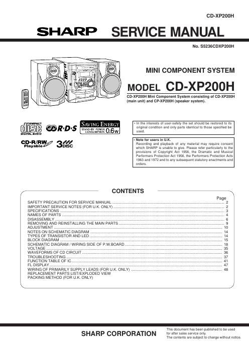 sharp cd xp 200h contents