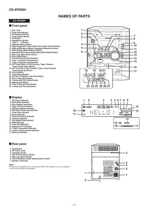 sharp cd xp 200h names of parts