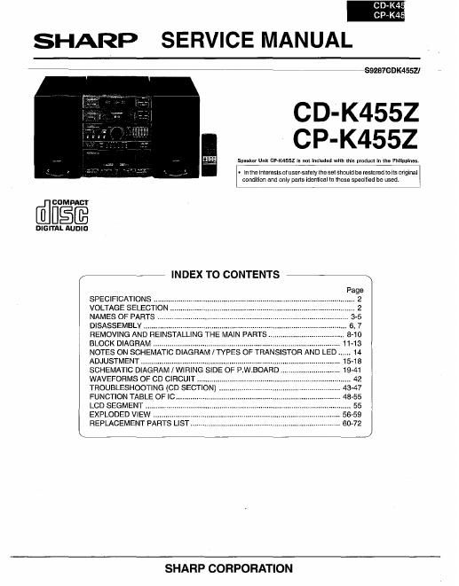 sharp cp k 455 z service manual