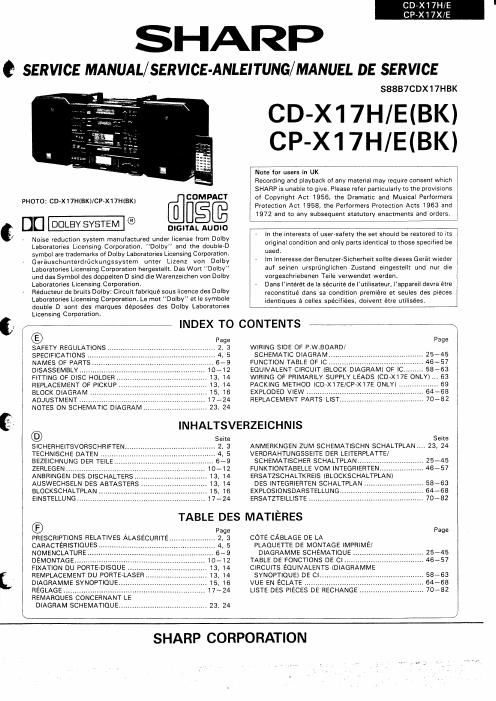 sharp cp x 17 e service manual