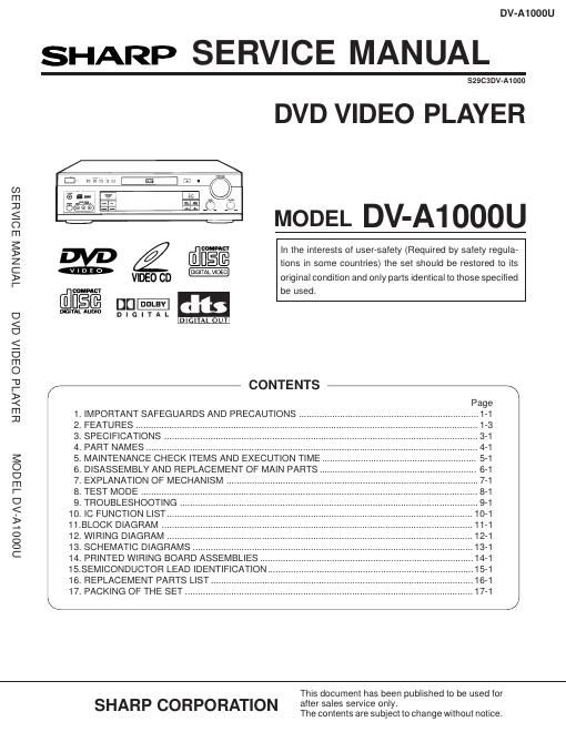 sharp dv a 1000 u service manual