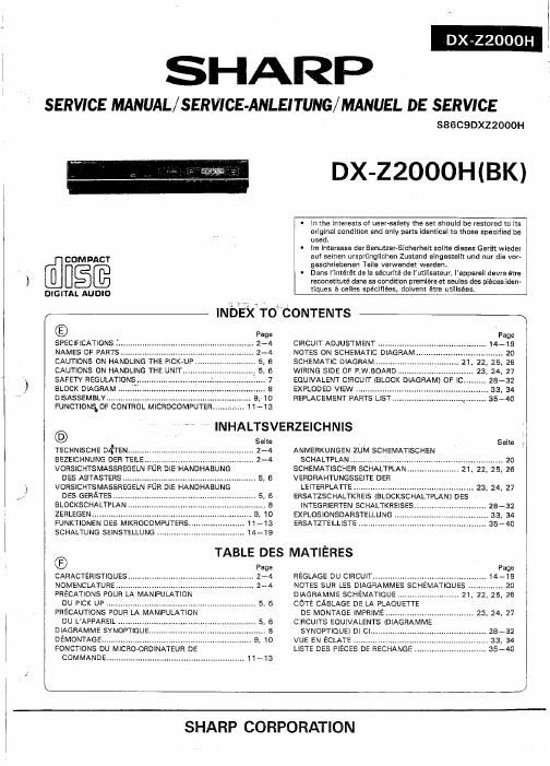 sharp dx z 2000 h service manual