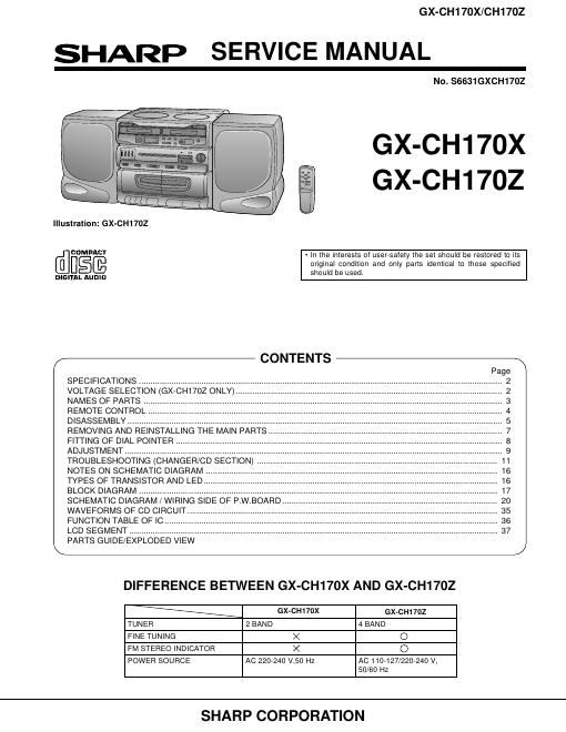 sharp gx ch 170 x service manual