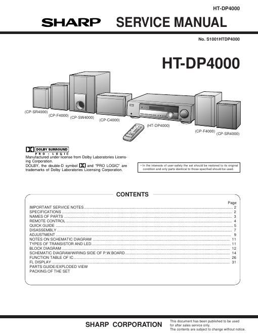 sharp ht dp 4000 service manual