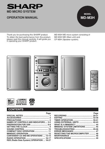 sharp md m 3 h owners manual