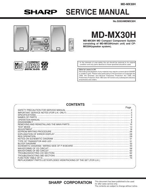 sharp md mx 30 service manual