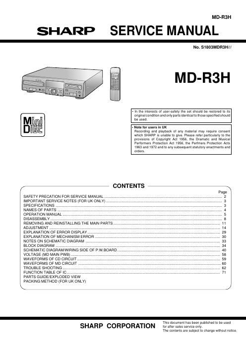 sharp md r 3 h service manual