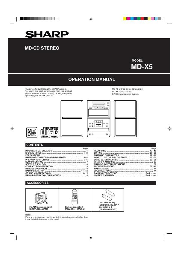 sharp md x 5 owners manual