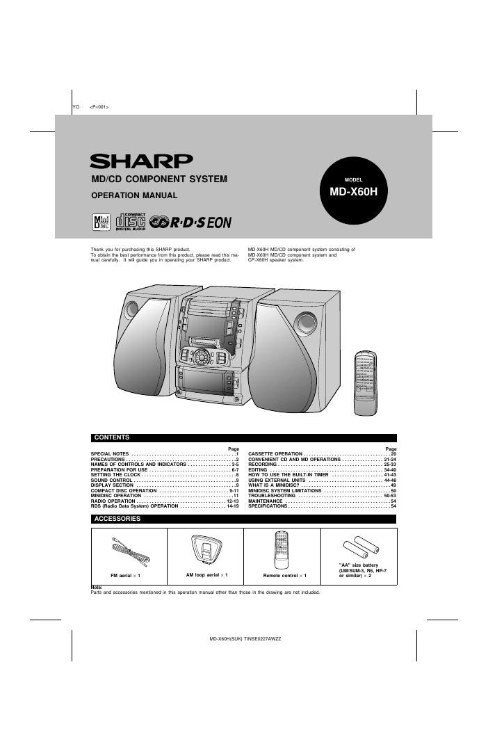 sharp md x 60 h owners manual